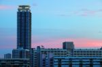 Twilight With Modern Building Stock Photo