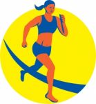 Female Triathlete Marathon Runner Retro Stock Photo