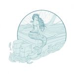 Mermaid Sitting On Boat Drawing Stock Photo