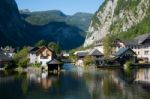 View Of Hallstatt From Hallstatt Lake Stock Photo