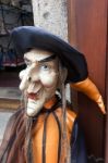 Witch Mannequin In A Street In Krumlov Stock Photo