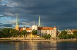 View Of The Riga Castle From The Riverside Stock Photo