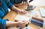 Young Woman And Man Studying For A Test/ An Exam. Tutor Books Wi Stock Photo