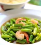 Asparagus Stir Fried With Prawns Stock Photo