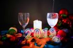 Glasses Of Champagne And New Year Decorations Stock Photo