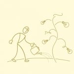 Sketchy Man Gardening In Bulb Tree Stock Photo