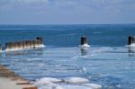 Chicago's Frozen Lake Michigan In January Stock Photo