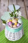 Easter Eggs In The White Basket Stock Photo