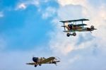 Fokker Triplane  And Junkers Cl1 (great War Team) Aerial Display Stock Photo