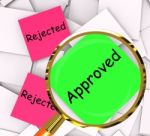 Approved Rejected Post-it Papers Show Passed Or Denied Stock Photo