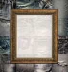 Vintage Picture Frame On Collage Jeans Stock Photo