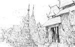 Sketch Cityscape Of Thai Temple Show Asia Style, Illustration Stock Photo