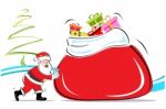 Santa Pushing Gift Bag Stock Photo