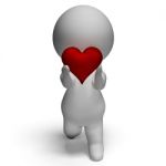 3d Character Holding Heart Shows Love And Valentines Stock Photo