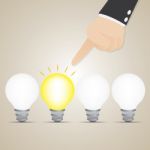 Cartoon Businessman Choose Brightly Idea Bulb Stock Photo