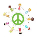 Peace Sign With Kids Stock Photo