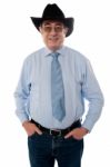 Senior Cowboy Wearing Hat Stock Photo