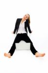 Woman Sat With Laptop Stock Photo