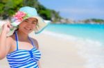 Girl On The Beach At Thailand Stock Photo