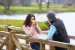 Couple Are Having A Hot Morning Coffee Stock Photo