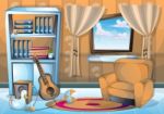 Cartoon  Illustration Interior Living Room Stock Photo