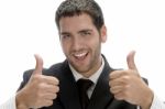 Successful Happy Businessman With Cheer Up Stock Photo