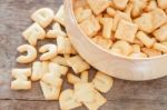 Alphabet Biscuit In Wooden Tray Stock Photo