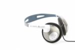 Headphones With Cord On White Stock Photo