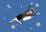 Business Woman Floating In The Space Stock Photo