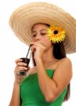 Girl Enjoying A Cold Drink Stock Photo