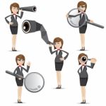 Cartoon Businesswoman In Finding Gesture Stock Photo