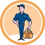 Paramedic Holding Bag Circle Cartoon Stock Photo