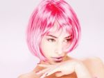 Pretty Pink Hair Woman Stock Photo