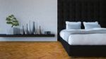 3d Bed Room With Leather Wall Stock Photo