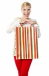 Surprising Lady With Gift Bag Stock Photo