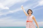 Happy Child Girls Feel Refreshed To Drink Water And Rejuvenate While Gestures Holding Plastic Bottle And Showing Victory Or Success Stock Photo