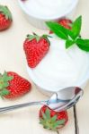 Organic Greek Yogurt And Strawberry Stock Photo