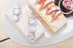 Selection Of Fresh Cream Cake Dessert Plate Stock Photo