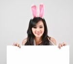 Sexy Bunny Girl Hold White Board Stock Photo