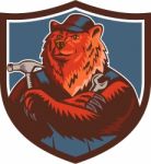 Russian Bear Builder Handyman Crest Woodcut Stock Photo