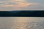 Beautiful Isolated Picture With The Lake And The Forest On The Sunset Stock Photo