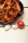 Fresh Seafoos Stew On An Iron Skillet Stock Photo