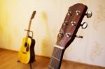 Head Of Acoustic Six-string Guitar Stock Photo