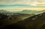 Mountain Scene With Sun Light Casting Shadows Stock Photo