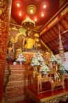 Chiang Rai, Thailand - December 20, 2017: Inside View Of The Chapel And The Bhudda Image In Wat Phra Kaew Chiang Rai. It's A Famous Place For Chiang Rai Trip Stock Photo