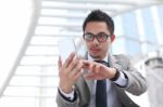 Asia Business Man Using A Mobile Phone Stock Photo