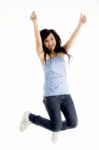 Happy Jumping Girl Stock Photo