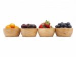 Fresh Summer Fruits, Cherry, Strawberry, Cape Gooseberry And Blu Stock Photo