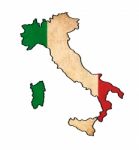 Italy Map On Italy Flag Drawing ,grunge And Retro Flag Series Stock Photo