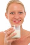 Woman Drinking Milk Stock Photo